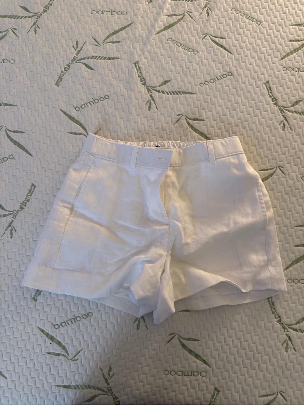 J. Crew White High-Waist Linen-Blend Shorts with Nantucket monogram